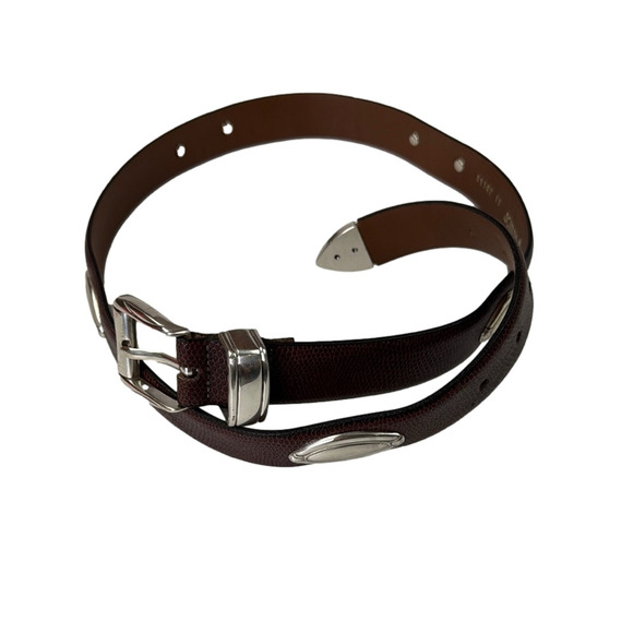 Down the Middle Brown Leather Belt with Silver Accents - Picture 1 of 7